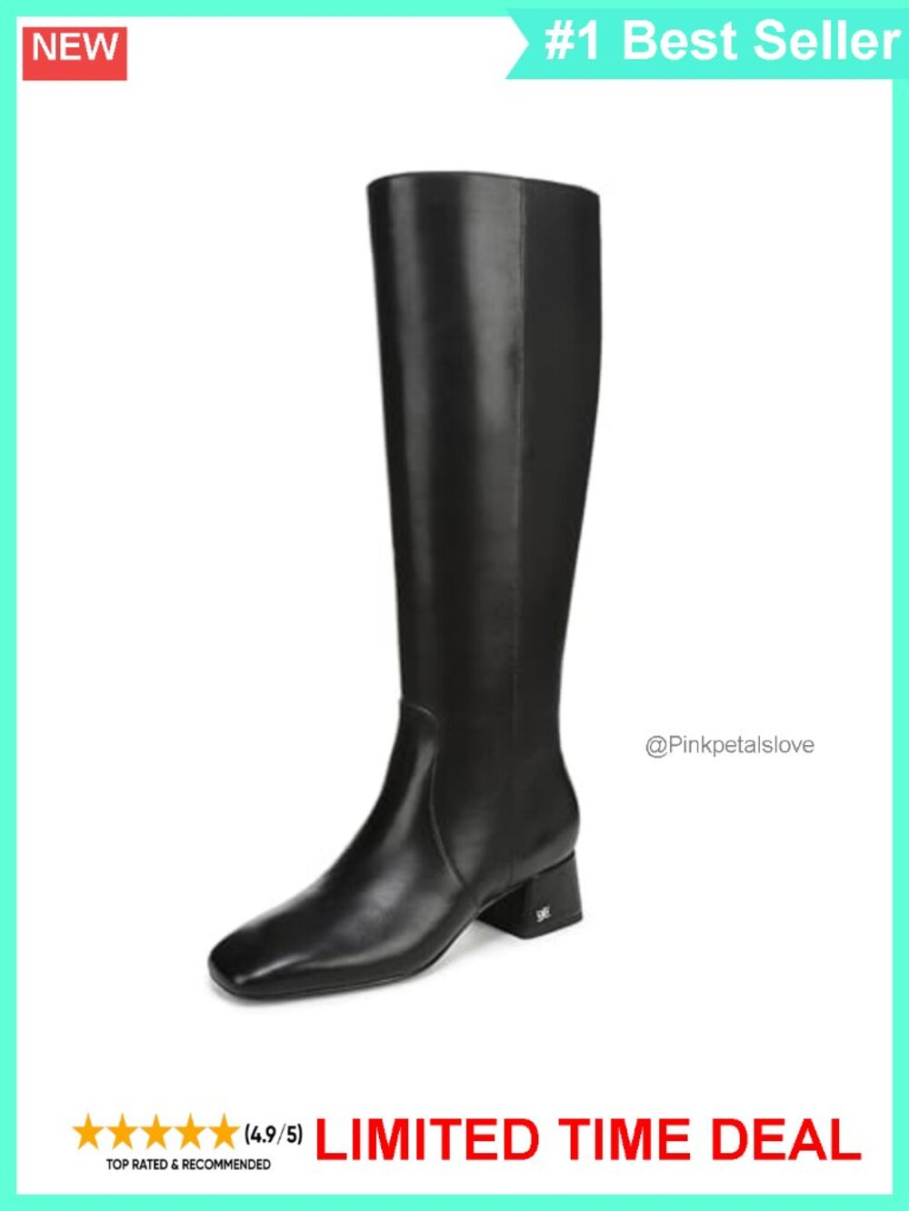 Knee High Block Heel Square Toe Leather Boots